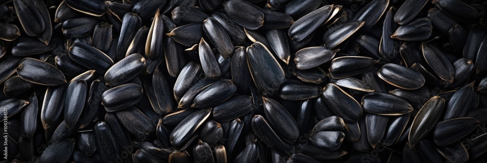 Sunflower Seed Composition: Heap of Grooved Seeds on White Background