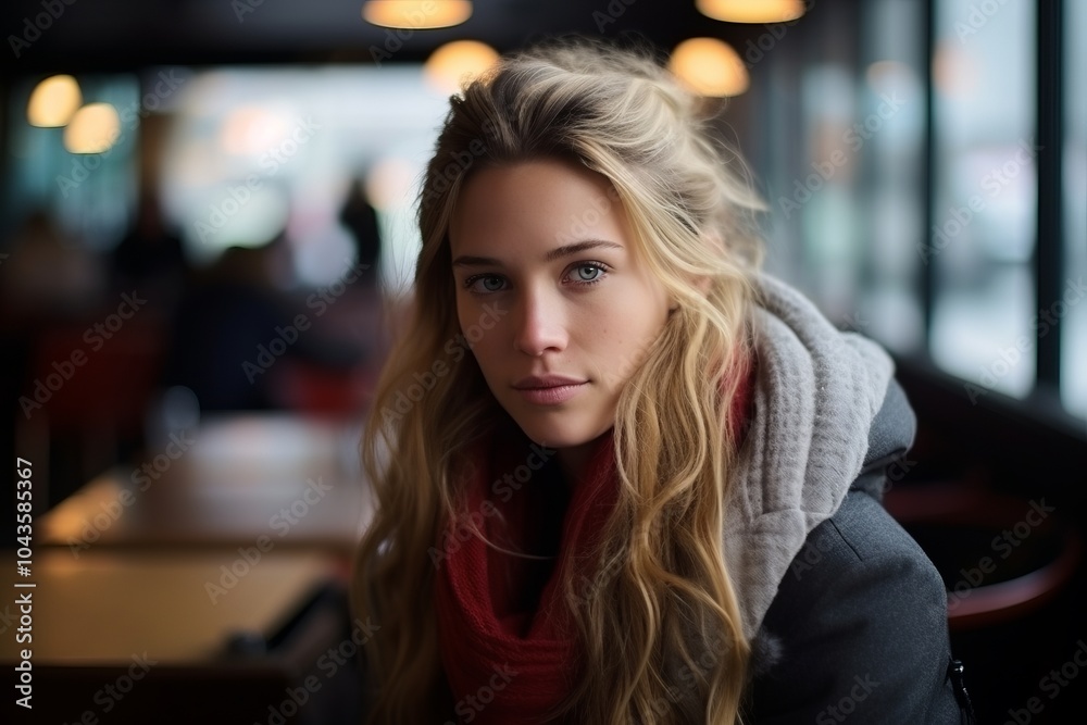 Portrait of a beautiful young woman in a cafe. Selective focus. Portrait of a beautiful young woman in a cafe. Selective focus.