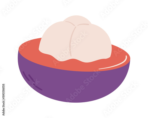 Fruit half Mangosteen in cartoon hand drawn simple style. Editable variable color