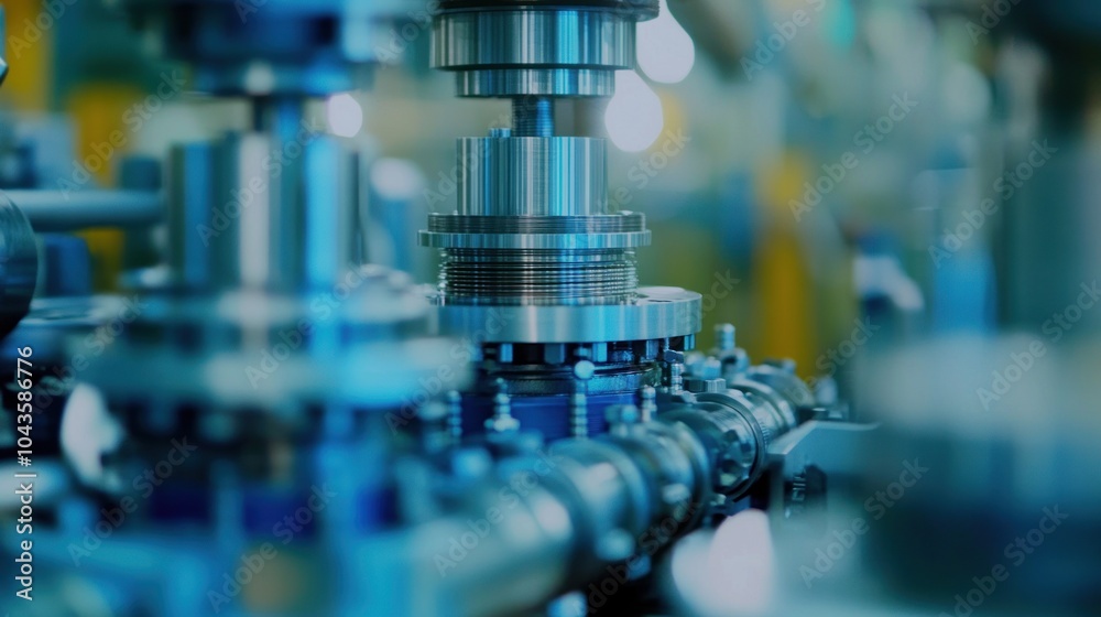 Close-up of industrial machinery components in a manufacturing setting. Close-up of industrial machinery components in a manufacturing setting.