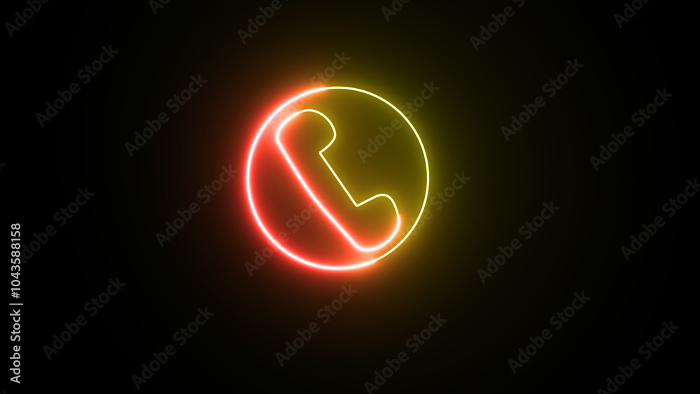 Glowing neon calling icon animation on black background. . Call concept on mobile phone screen animation . Glowing neon calling icon animation on black background. . Call concept on mobile phone screen animation .