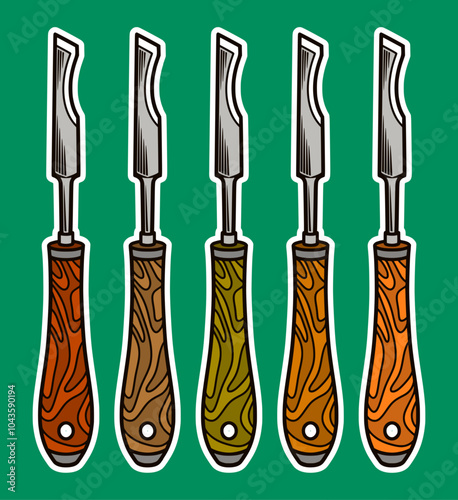 Wood Carving Tool Sticker Illustration