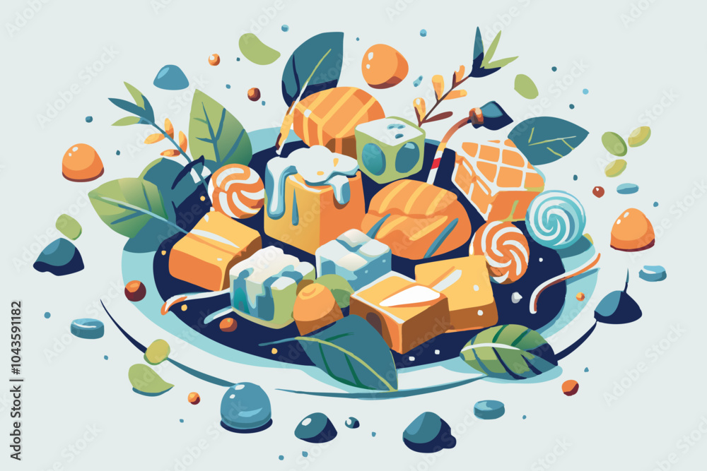 Obraz premium Vibrant Assortment of Desserts and Sweets Illustration