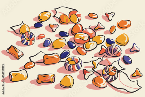 Colorful Assorted Candy Illustration on Pastel Background