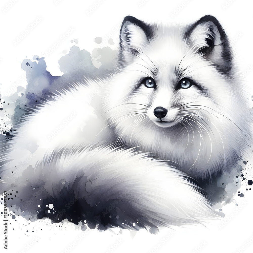 Obraz premium 흰 배경, 북극여우, 수채화 (white background, Arctic fox, water colour)