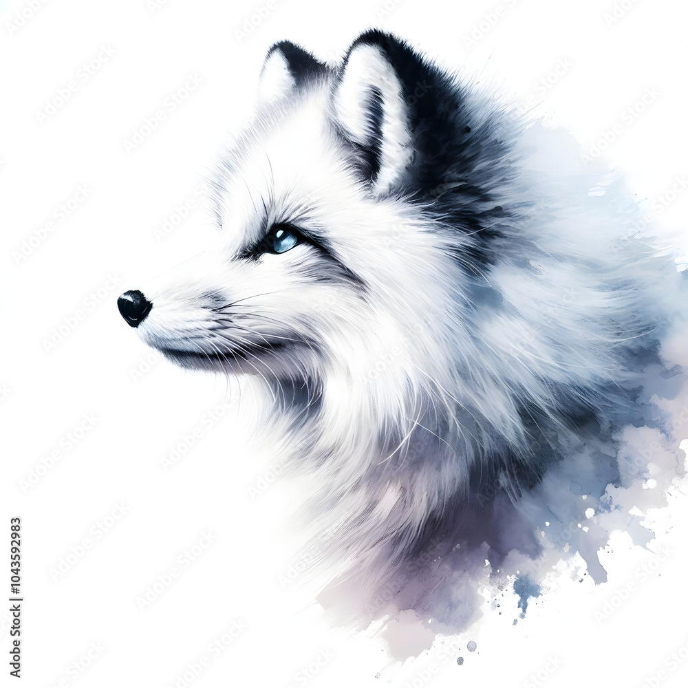 흰 배경, 북극여우, 수채화 (white background, Arctic fox, water colour) 흰 배경, 북극여우, 수채화 (white background, Arctic fox, water colour)