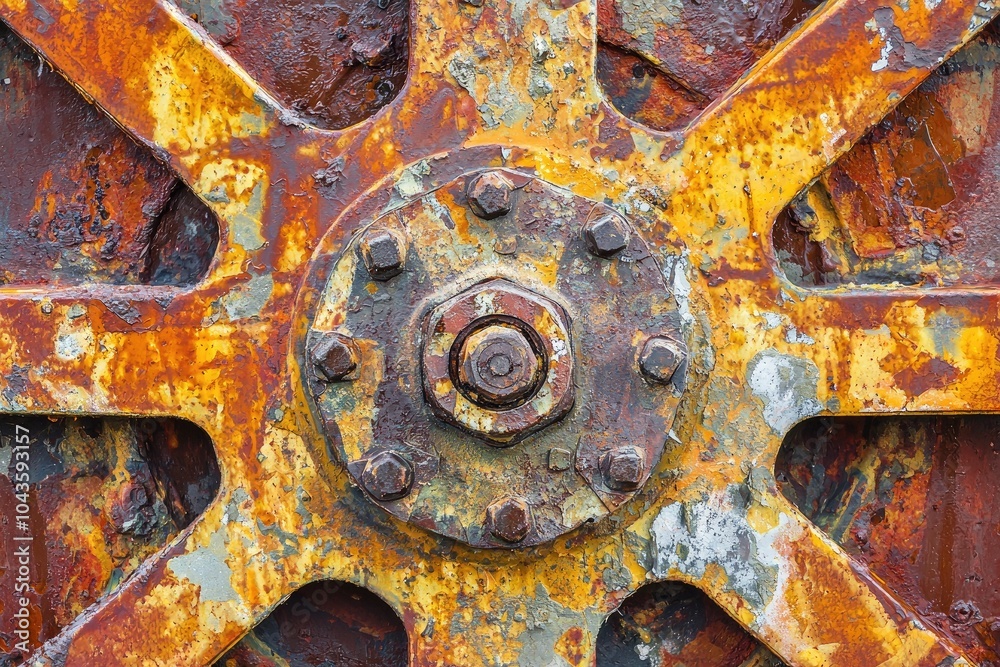 Rusty industrial wheel with bolts and texture, white isolate background Rusty industrial wheel with bolts and texture, white isolate background