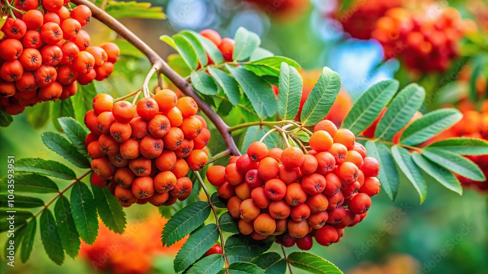 Fototapeta premium Rowan berries on a Sorbus aucuparia tree