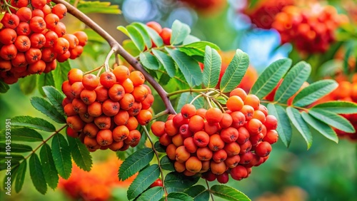 Rowan berries on a Sorbus aucuparia tree photo