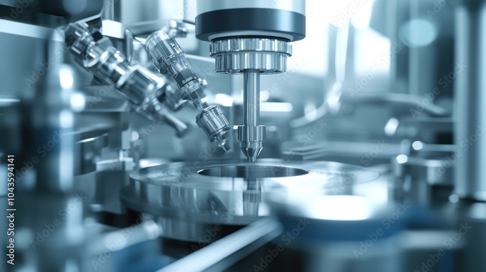 Fototapeta premium Close-up of precision machinery in a manufacturing setting, showcasing intricate components.