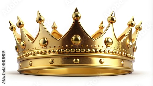 Royal gold crown isolated on white background low angle