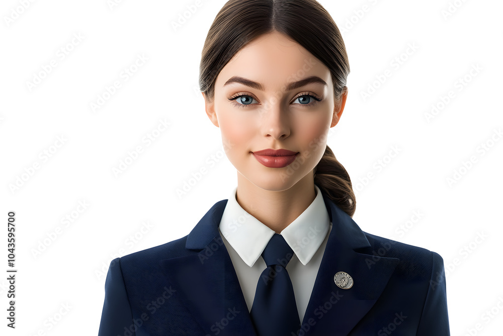 Beautiful female stewardess portrait isolated on white background Beautiful female stewardess portrait isolated on white background