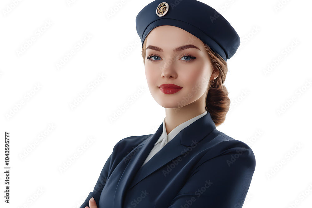 Beautiful female stewardess portrait isolated on white background Beautiful female stewardess portrait isolated on white background
