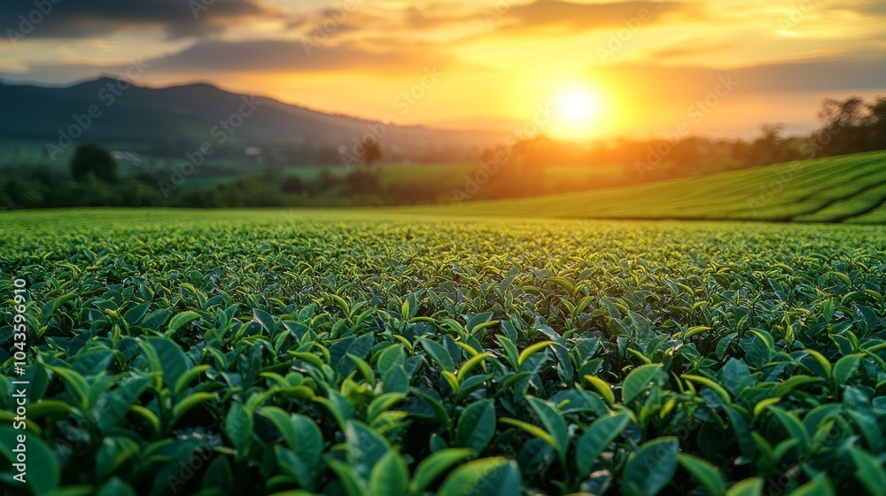 beautiful sunset on the tea plantation beautiful sunset on the tea plantation