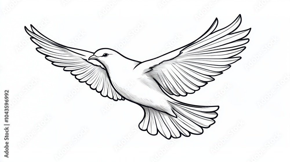 Obraz premium Minimalist black line tattoo of a bird in flight, sleek and detailed on a white background.