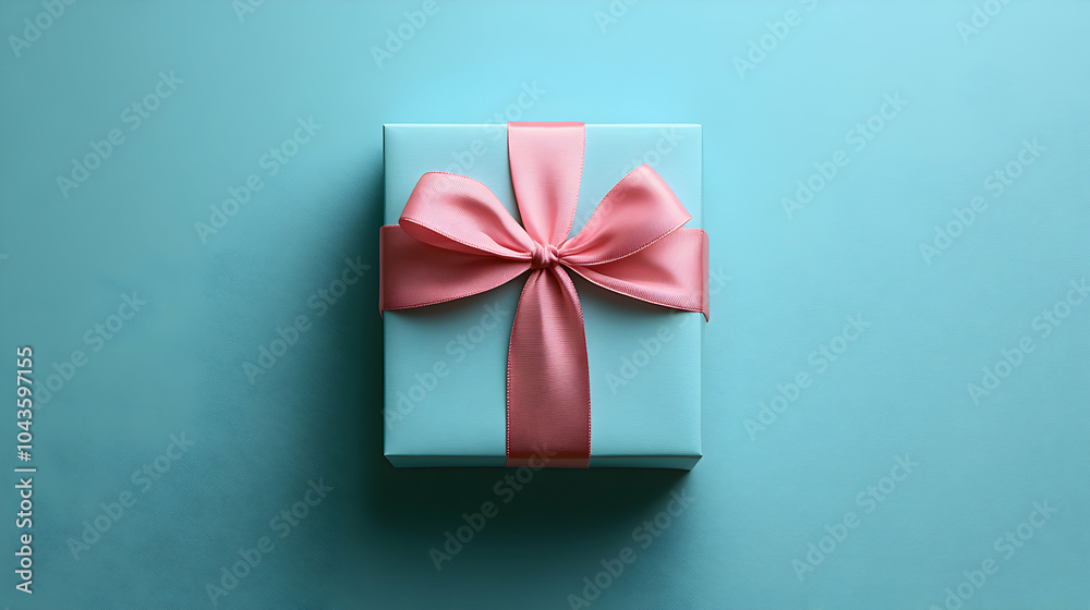 Minimalist Gift Box with Center Ribbon on Light Background Minimalist Gift Box with Center Ribbon on Light Background