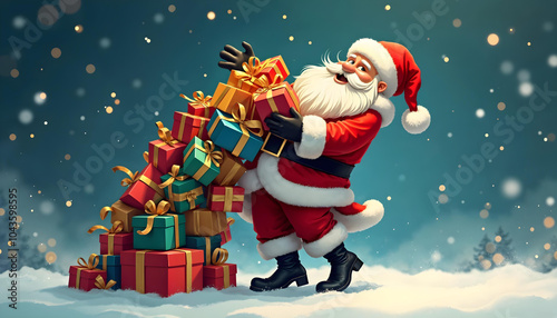 Merry Christmas - Santa Claus and his christmas gifts in afestive christmas background photo