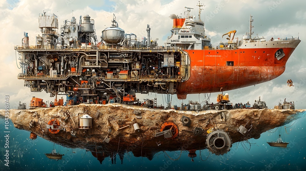 Fototapeta premium Comprehensive Cutaway Showcasing the Complex Multi layered Infrastructure and Processes Involved in Large scale Shipyard