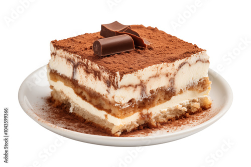 Italian tiramisu cake isolated on transparent background, PNG