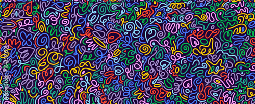 Blue line color doodle seamless pattern. Template creative minimalist style art background for children or design with basic shapes. Vector simple childish scribble backdrop. Seamless artistic doodle.