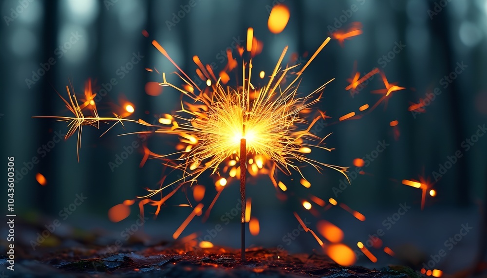 Obraz premium Sparkler Ignites in Forest Setting Natural background