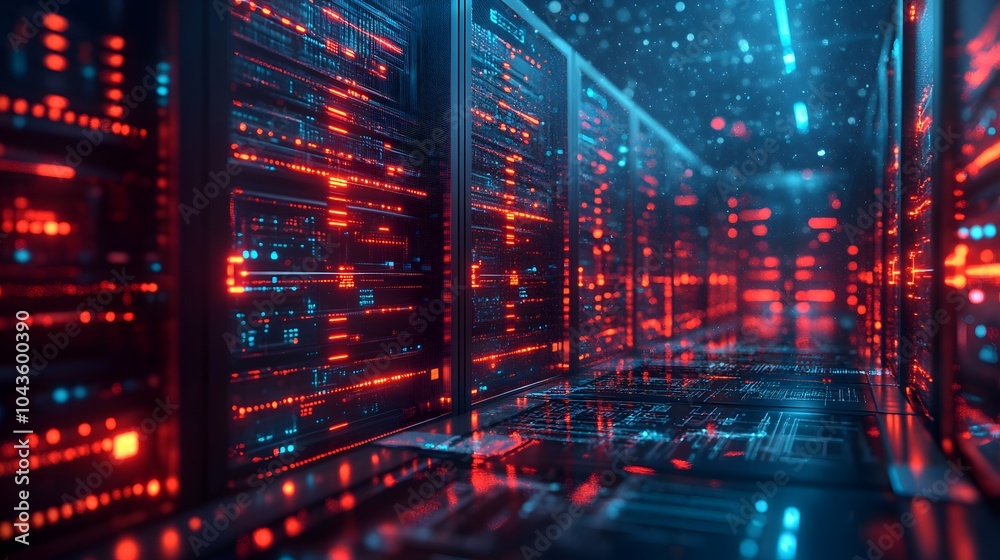 Futuristic Server Room with Red and Blue Lights Futuristic Server Room with Red and Blue Lights