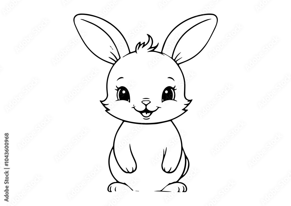 Obraz premium Funny Bunny Rabbit coloring page vector for kids,Animal coloring page