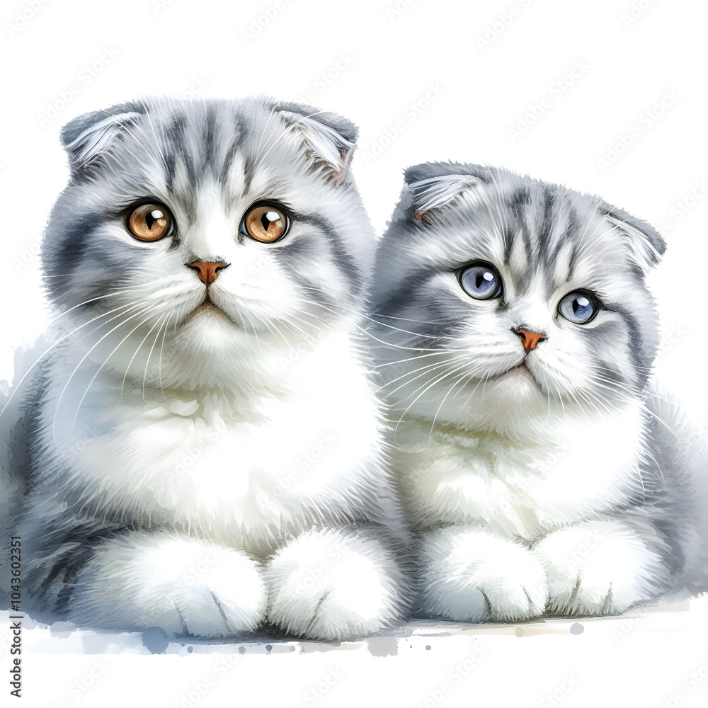 흰 배경, 스코티시 폴드, 수채화 (white background, Scottish fold, water colour) 흰 배경, 스코티시 폴드, 수채화 (white background, Scottish fold, water colour)