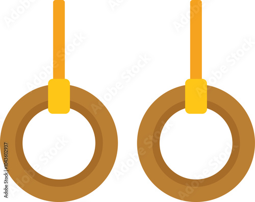 Pair of gymnastic rings hanging on straps isolated on white background for gym training