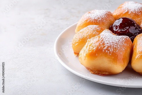 Sufganiyot, traditional jelly doughnuts for Hanukkah photo