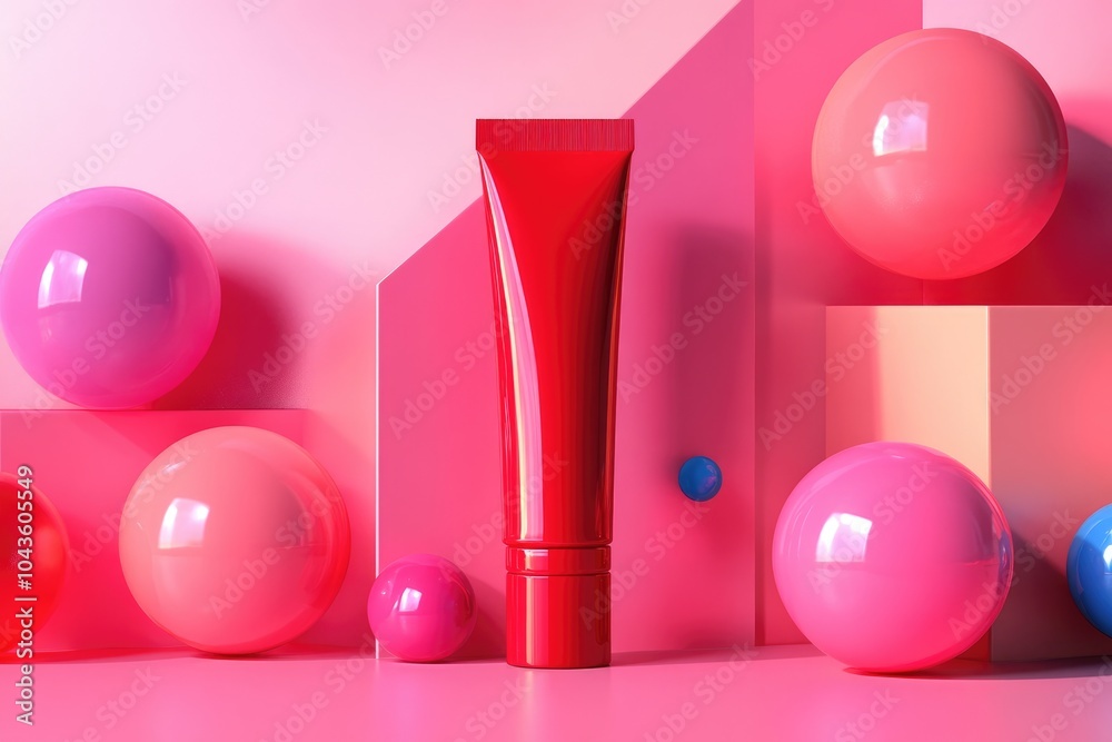 Special red, burgundy, cherry cosmetic tube package mockup template with berries Special red, burgundy, cherry cosmetic tube package mockup template with berries