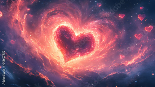 Glowing Heart Shapes Swirling in the Center of a Colorful Galaxy