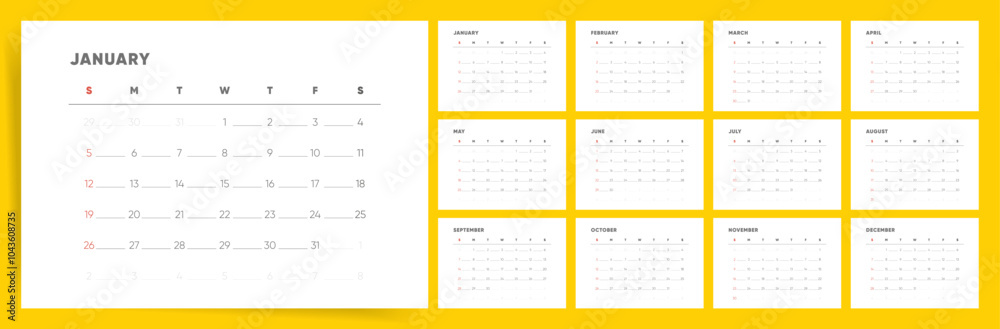 Calendar Design 2025. Bright Minimal 2025 Calendar for Wall and Desk. Minimalist modern 2025 calendar. Ready-to-print annual layout. Calendar Design 2025. Bright Minimal 2025 Calendar for Wall and Desk. Minimalist modern 2025 calendar. Ready-to-print annual layout.