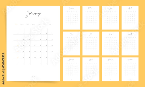 Handwritten Elegance 2025 Calendar for Wall and Desk. Minimalistic layout with a delicate handwritten Calendar Design.