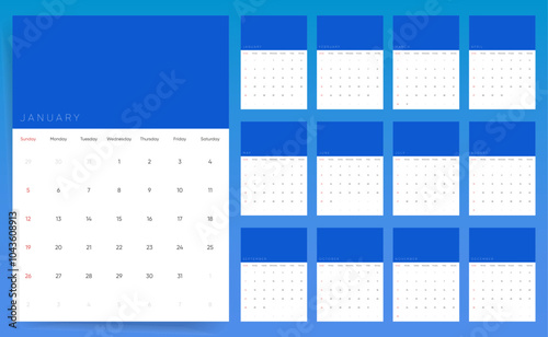 2025 Calendar Template: Modern Minimalist 2025 Calendar Design with Free Space for Logo and Branding. Ready-to-Print Annual Layouts for Wall and Desk Use. Business Corporate 2025 Calendar.