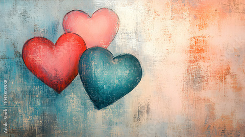 Hand-Drawn Pastel Hearts on Soft Textured Background for Romantic and Creative Designs