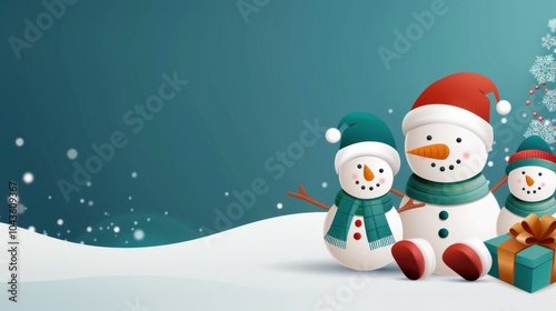 Cute Abstract Winter Scene with Snowmen and Gifts