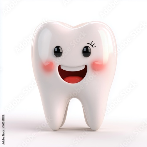 A cheerful and friendly smiling tooth character promoting dental health and hygiene awareness