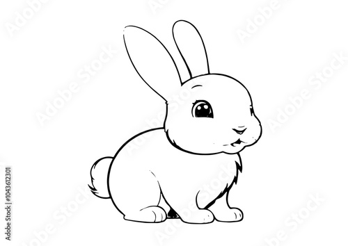 Funny Bunny Rabbit coloring page vector for kids,Animal coloring page