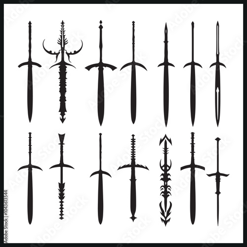 Swords silhouettes vector, weapon, mediaeval