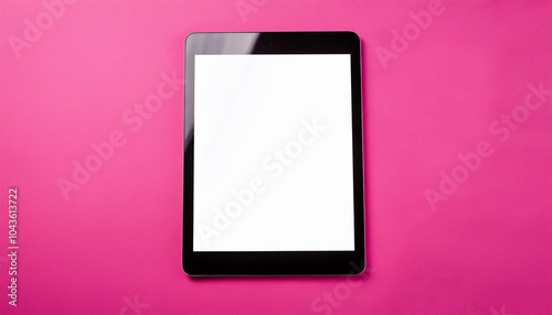 Digital tablet with blank screen against isolated pink backdrop. Mock-up.