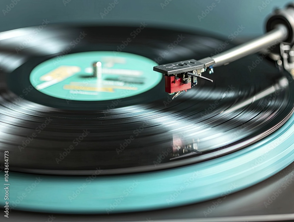 Vinyl records of remastered albums spinning on a turntable, dynamic theme, energetic mood, spotlight lighting Vinyl records of remastered albums spinning on a turntable, dynamic theme, energetic mood, spotlight lighting