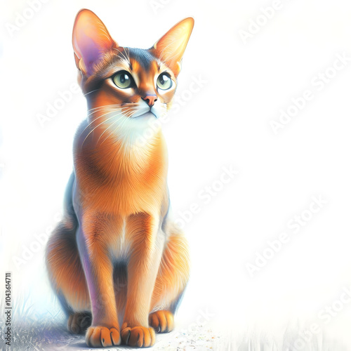 흰 배경, 아비시니안 고양이, 파스텔화 (White background, Abyssinian Cat, pastel painting)