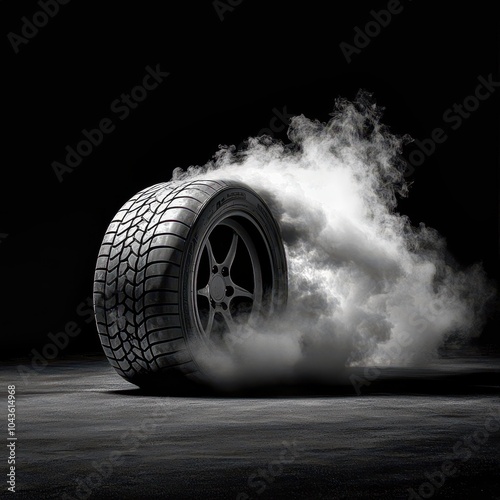 Sport car tire burning rubber and creating smoke cloud