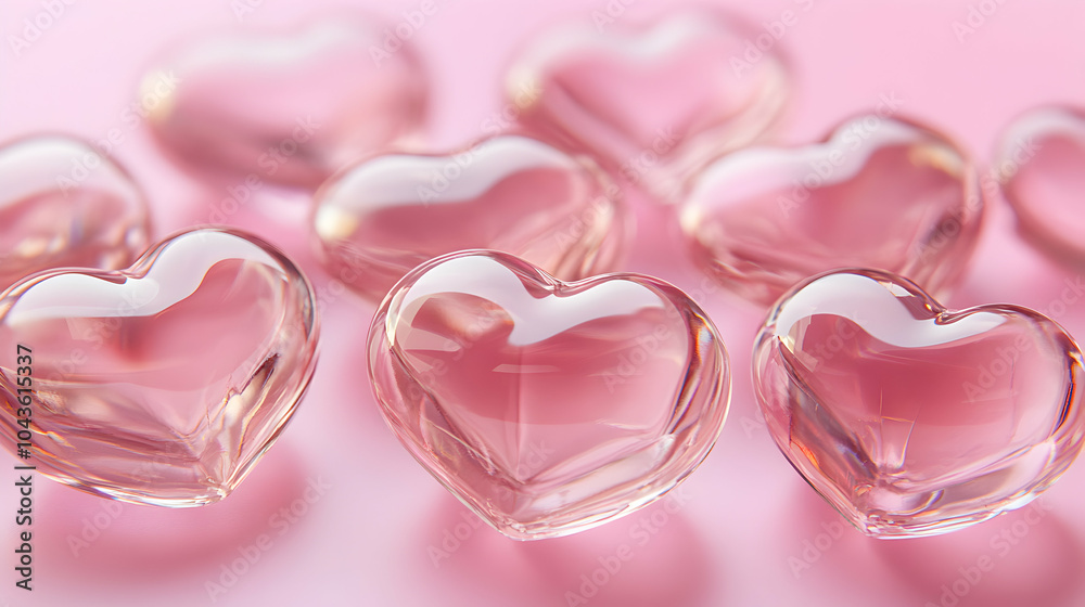 Layered Transparent Heart Shapes on Vibrant Pink Background Layered Transparent Heart Shapes on Vibrant Pink Background