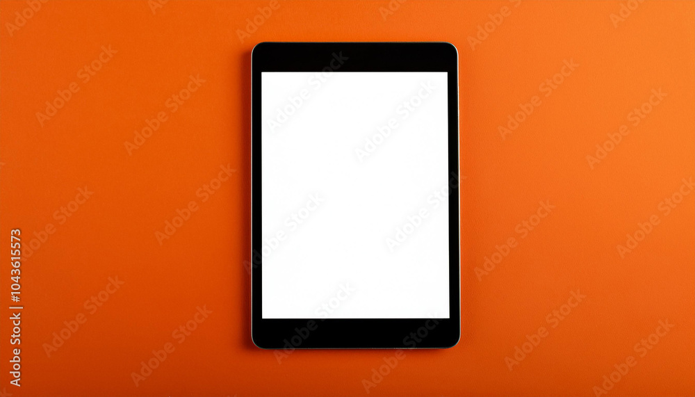Digital tablet with blank screen against isolated orange backdrop. Mock-up. Digital tablet with blank screen against isolated orange backdrop. Mock-up.