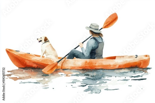 A serene scene of a person and dog kayaking together, capturing the joy of companionship in nature's beauty.