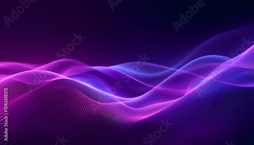 Abstract background of luxurious purple and blue metallic waves. Perfect for designs related to technology, luxury, and modern aesthetics. Abstract neon blue and purple glowing lines background