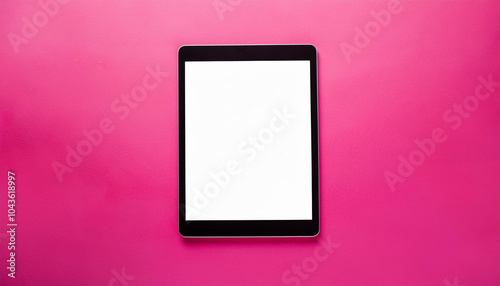 Digital tablet with blank screen against isolated pink backdrop. Mock-up.