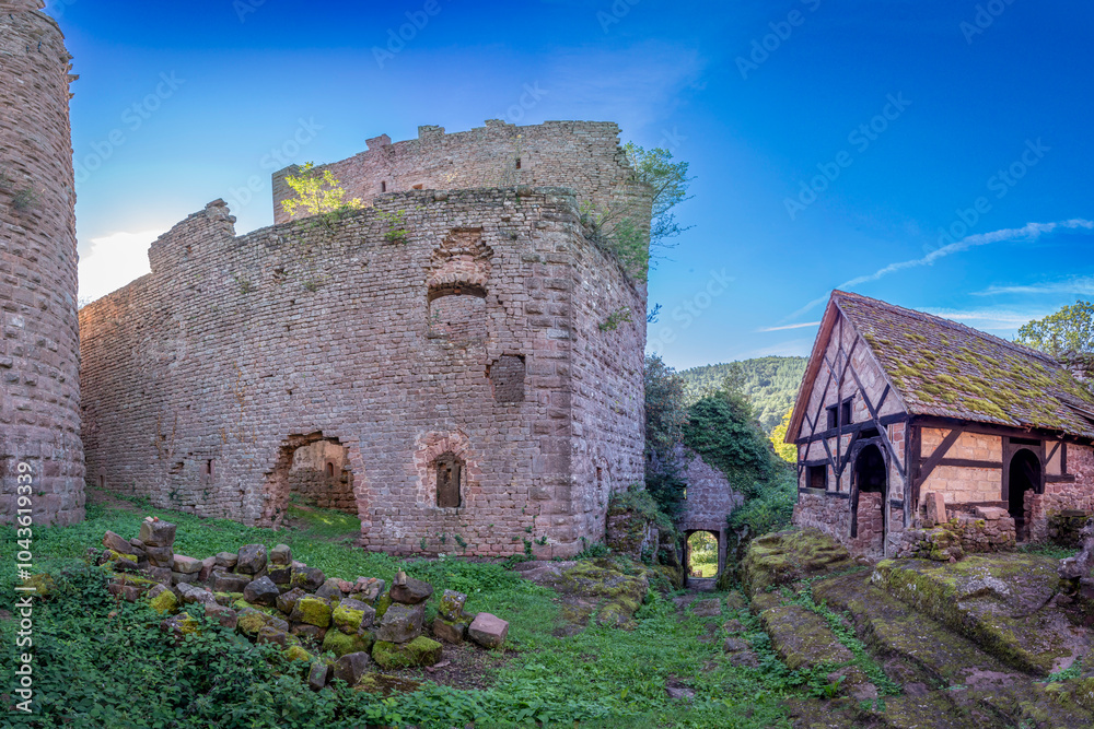 Fototapeta premium Ottrott Castles, France - 09 07 2024: View inside the Rathsamhausen Castle courtyard.